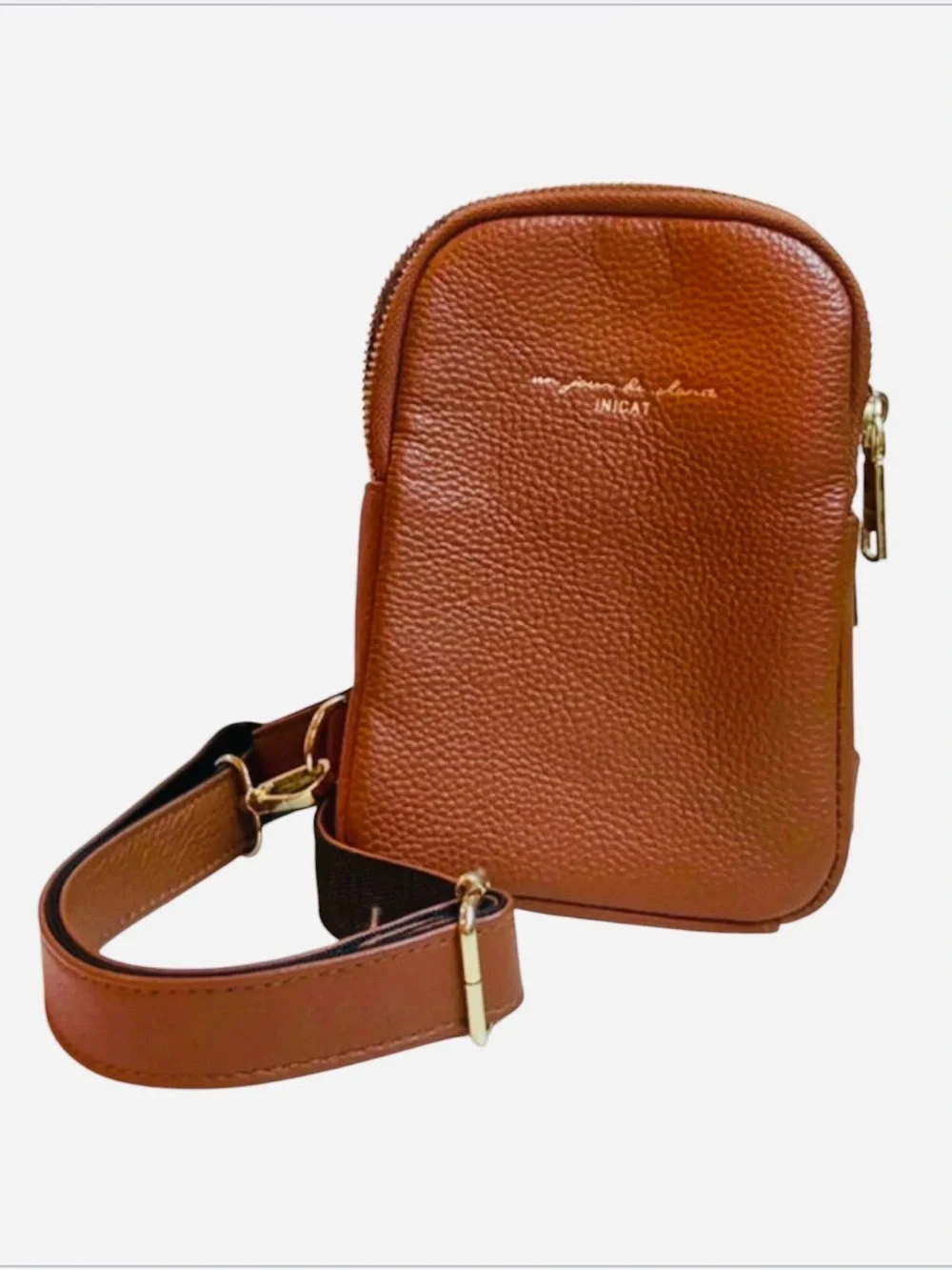 INICAT Un Jour de Chance Tan Pebbled Vegan Leather Crossbody Bag